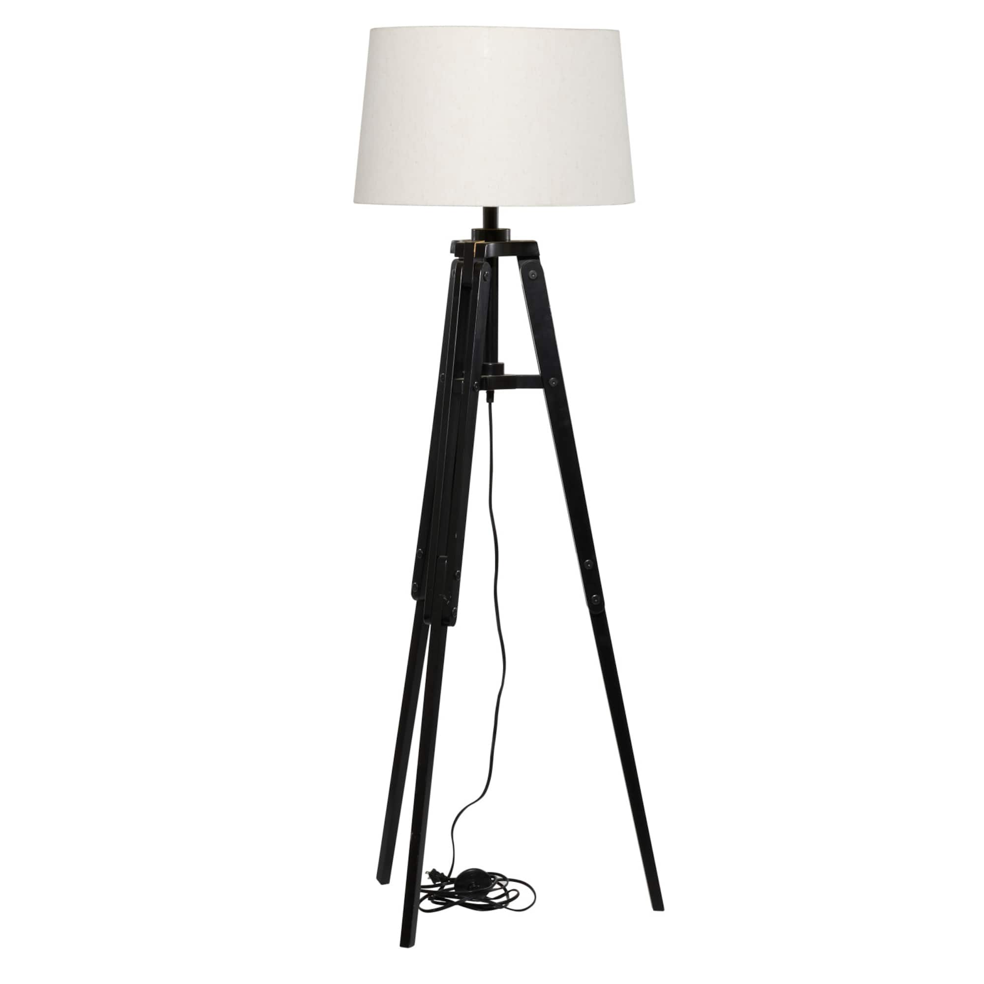 Black Wood Industrial Floor Lamp, 62" x 21" x 21"